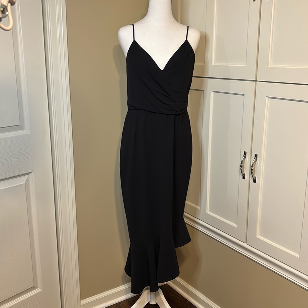 Gianni Bini Black Spaghetti Strap Asymmetrical Peplum Hem Size 6